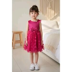 Fuchsia Tulle Overlay Easter Pagent Church Party Butterfly Dress Size 4T